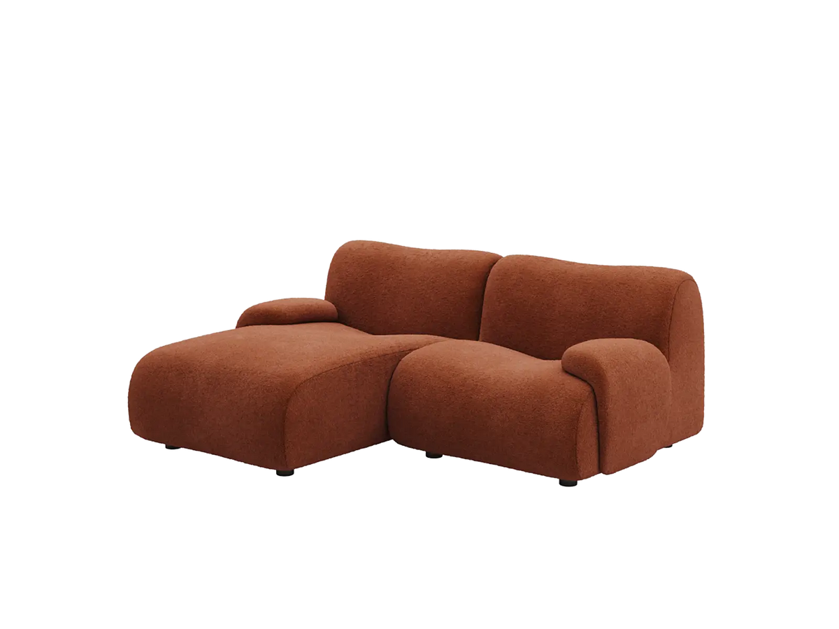 Teddy Fleece 2-Seater Rust Red Small Space Chaise Sectional | 2-Piece, Modular Design, Fixed Upholstery, Low Pillow Arm — product view 4