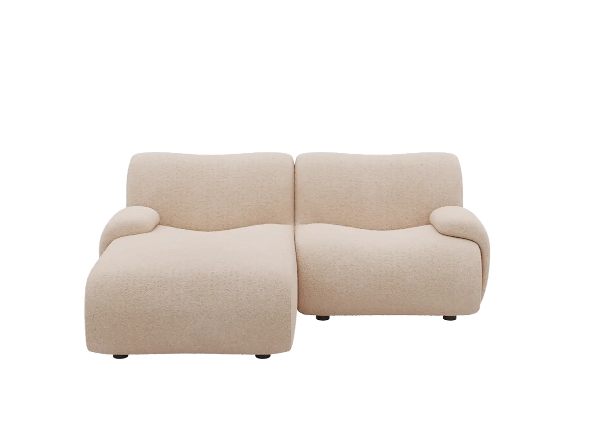 Teddy Fleece 2-Seater Sand Small Space Chaise Sectional | 2-Piece, Modular Design, Fixed Upholstery, Low Pillow Arm — product view 3