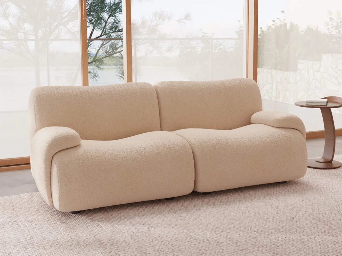 Teddy Fleece 2-Seater Sand Small Space Loveseat | 2-Piece, Modular Design, Fixed Upholstery, Low Pillow Arm — product view 2