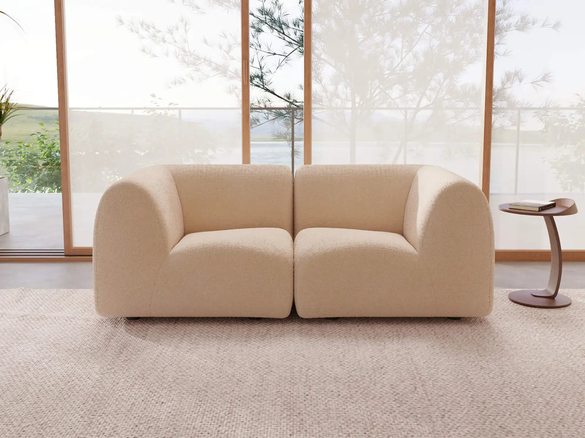 Teddy Fleece 2-Seater Sand Small Space Loveseat | 2-Piece, Modular Design, Fixed Upholstery, Low Pillow Arm — product view 1