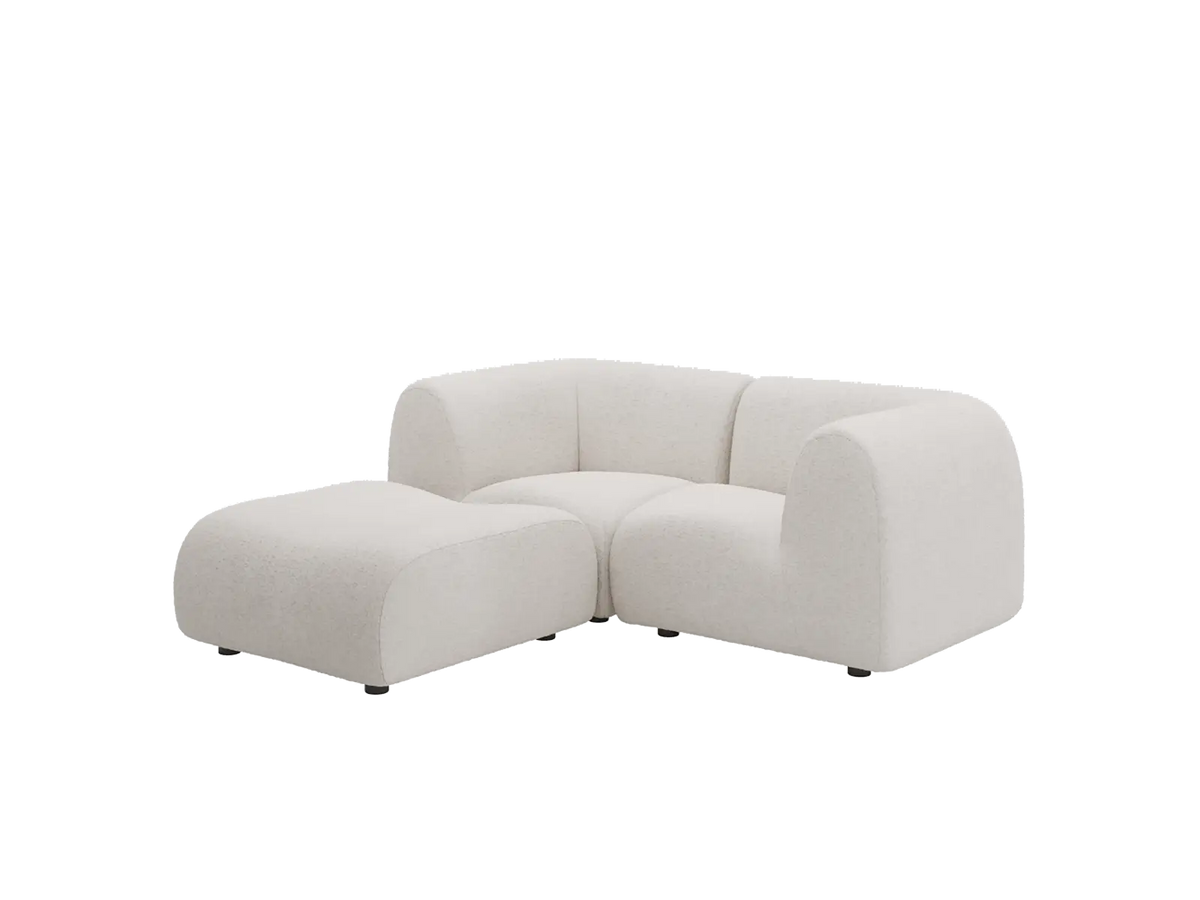 Teddy Fleece 2-Seater White Small Space Chaise Sectional | 3-Piece (Includes 1 Ottoman), Modular Design, Fixed Upholstery, Low Pillow Arm — product view 4