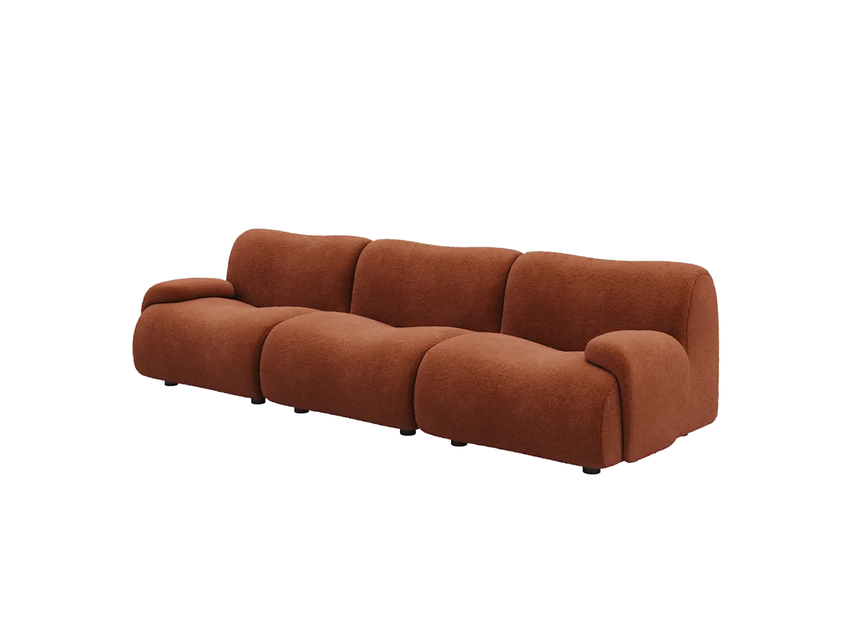 Teddy Fleece 3-Seater Rust Red Small Space Couch Sectional | 3-Piece, Modular Design, Fixed Upholstery, Low Pillow Arm — product view 4