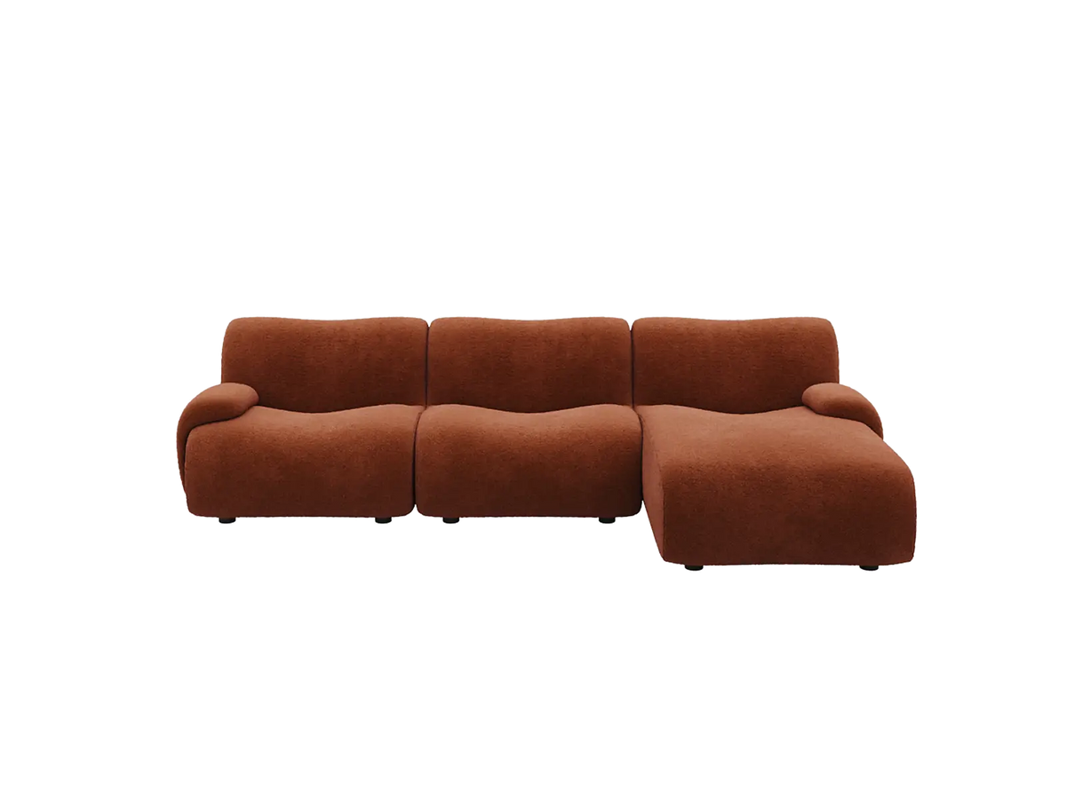 Teddy Fleece 3-Seater Rust Red Small Space L-Shaped Sectional | 3-Piece, Modular Design, Fixed Upholstery, Low Pillow Arm — product view 3