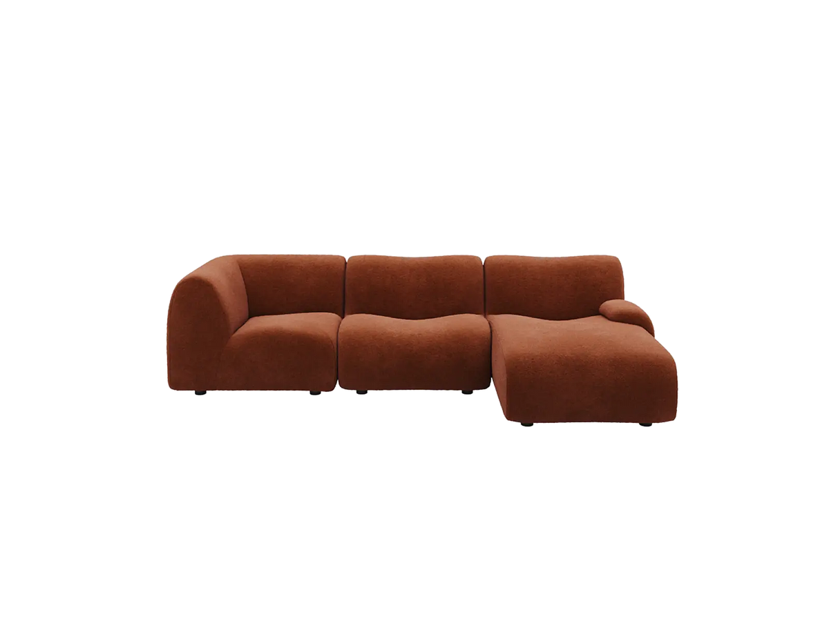 Teddy Fleece 3-Seater Rust Red Small Space L-Shaped Sectional | 3-Piece, Modular Design, Fixed Upholstery, Low Pillow Arm — product view 3