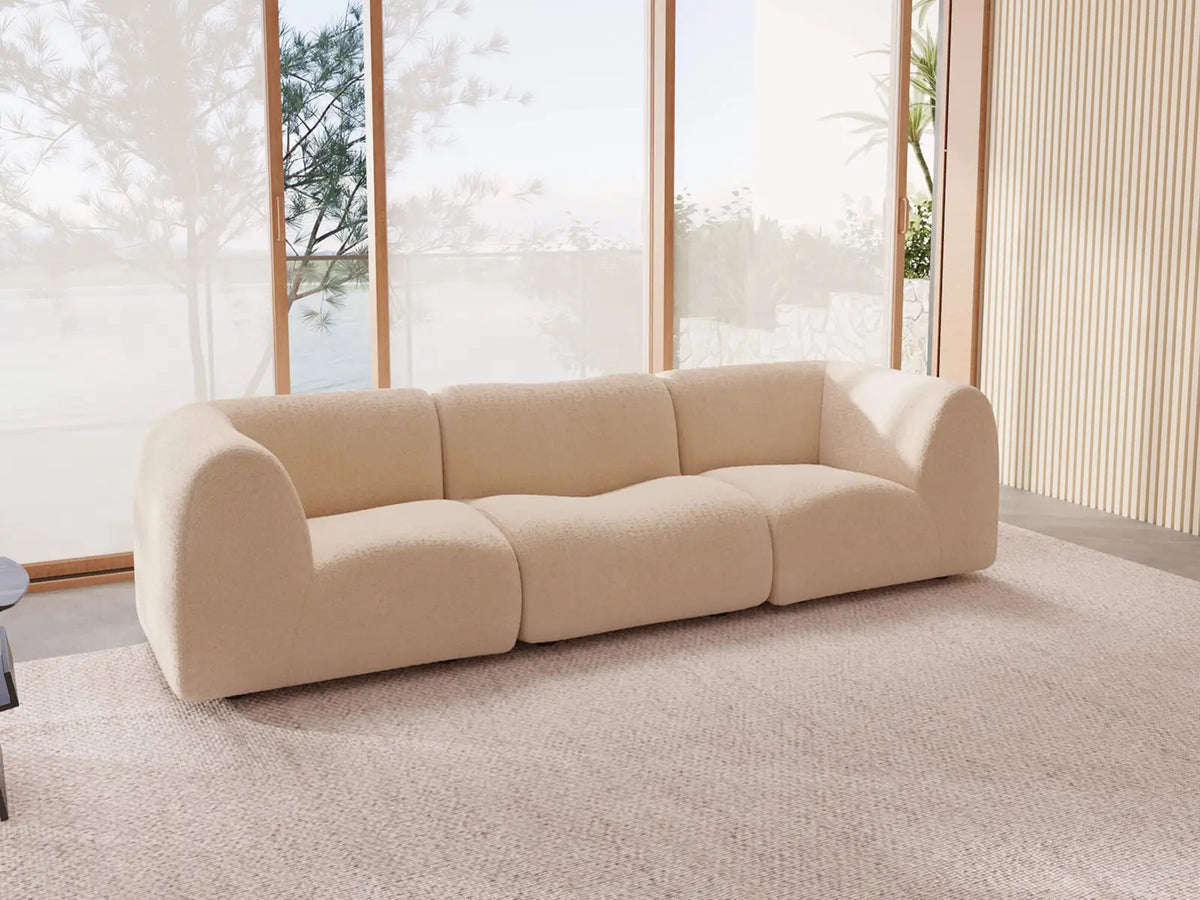 Teddy Fleece 3-Seater Sand Small Space Couch Sectional | 3-Piece, Modular Design, Fixed Upholstery, Low Pillow Arm — product view 2