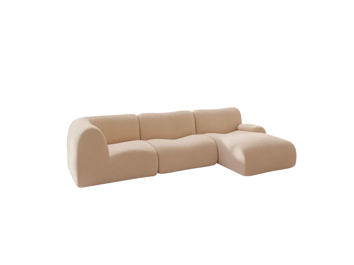 Teddy Fleece 3-Seater Sand Small Space L-Shaped Sectional | 3-Piece, Modular Design, Fixed Upholstery, Low Pillow Arm — product view 4