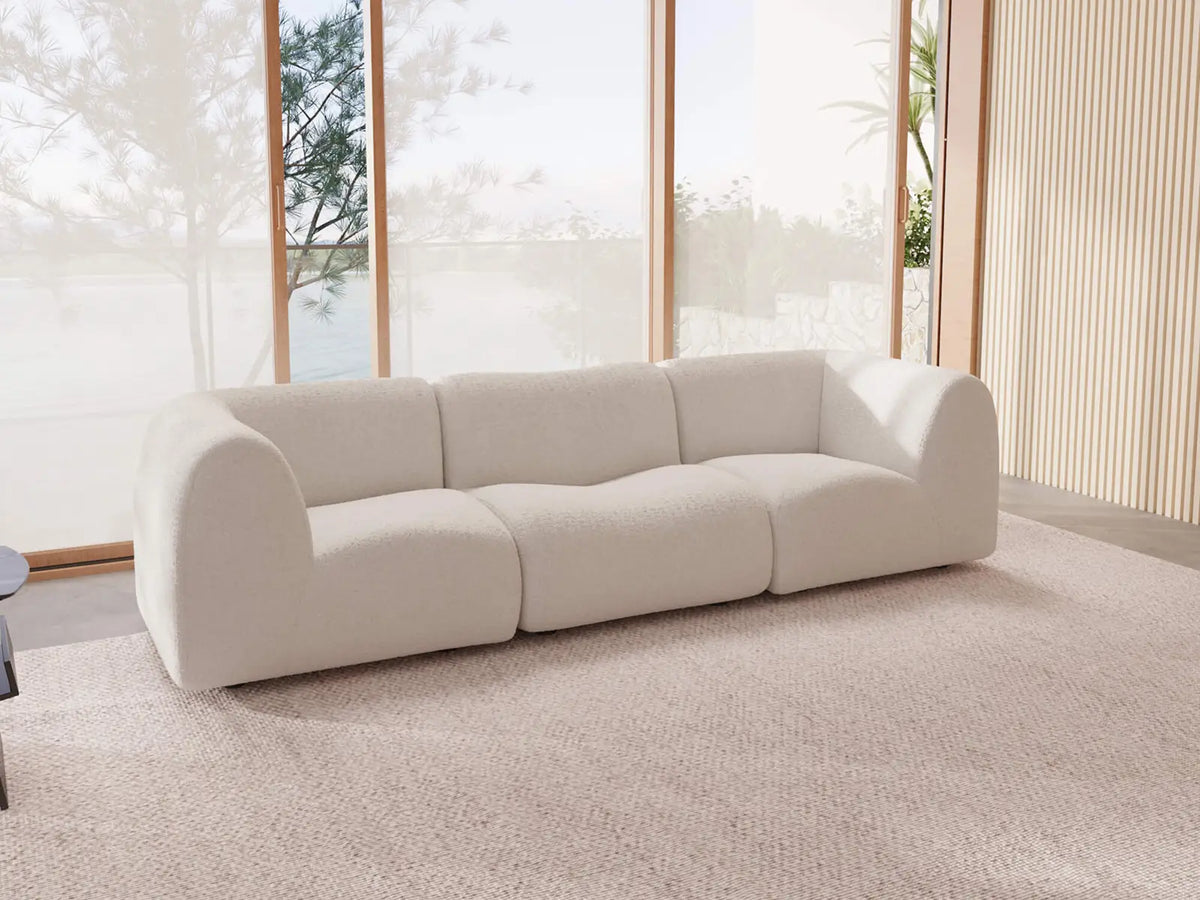 Teddy Fleece 3-Seater White Small Space Couch Sectional | 3-Piece, Modular Design, Fixed Upholstery, Low Pillow Arm — product view 2