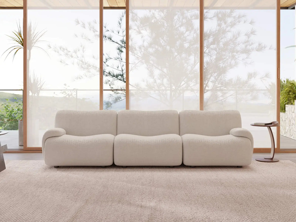 Teddy Fleece 3-Seater White Small Space Couch Sectional | 3-Piece, Modular Design, Fixed Upholstery, Low Pillow Arm — product view 1