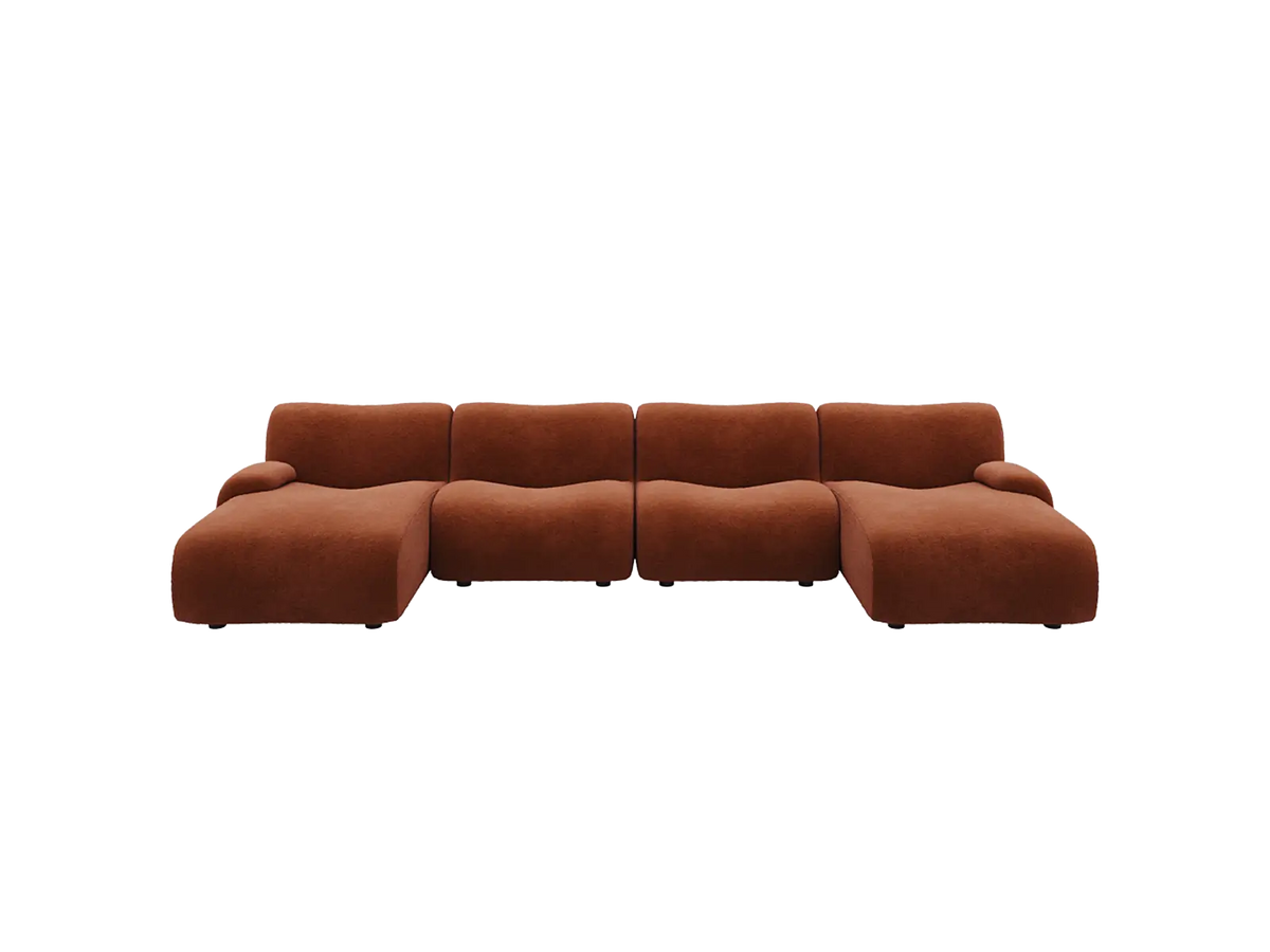 Teddy Fleece 4-Seater Rust Red Large Space U-Shaped Sectional | 4-Piece, Modular Design, Fixed Upholstery, Low Pillow Arm — product view 3