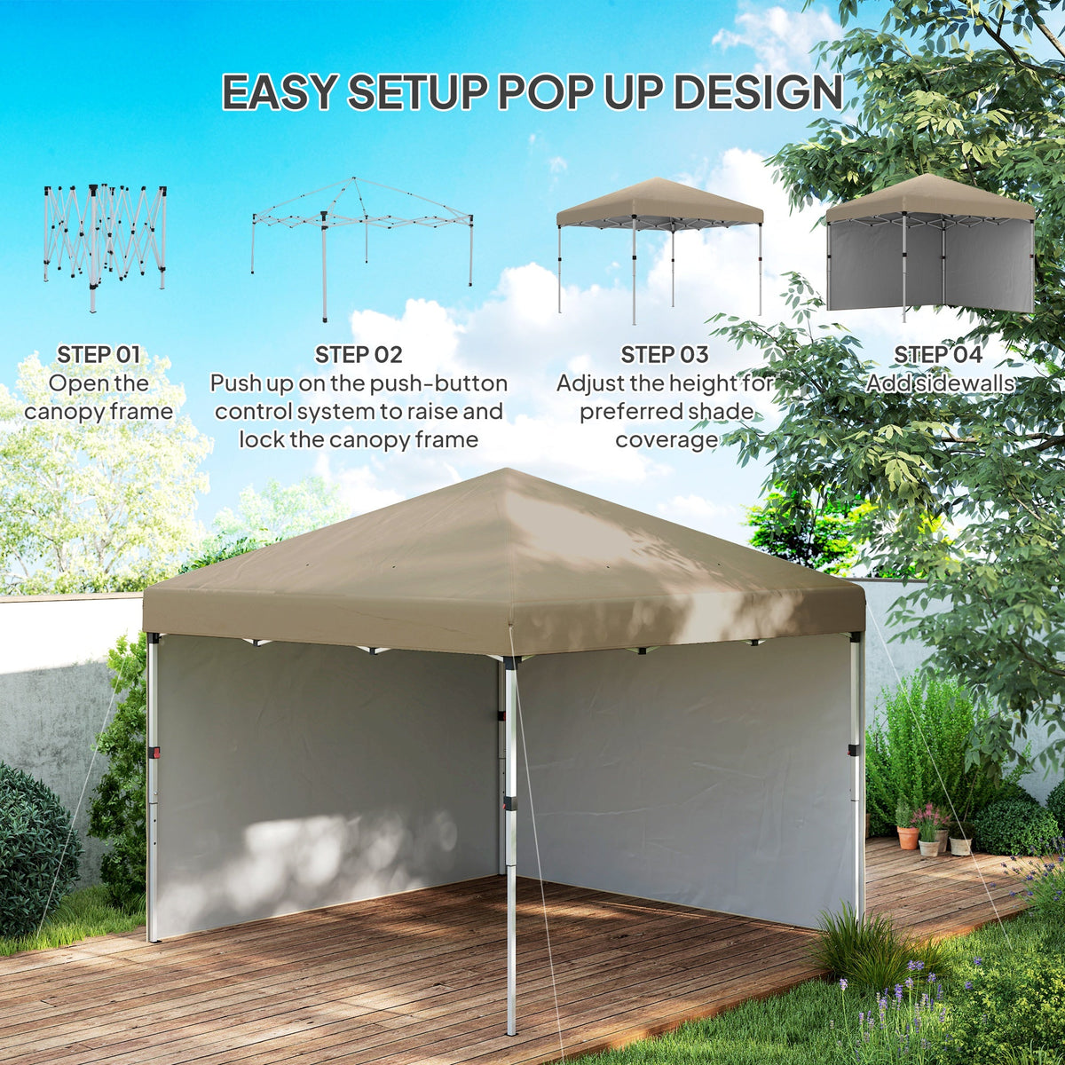 3 x 3m Pop Up Gazebo with 2 Sidewalls, Weight Bags & Wheeled Bag, Khaki — product view 7