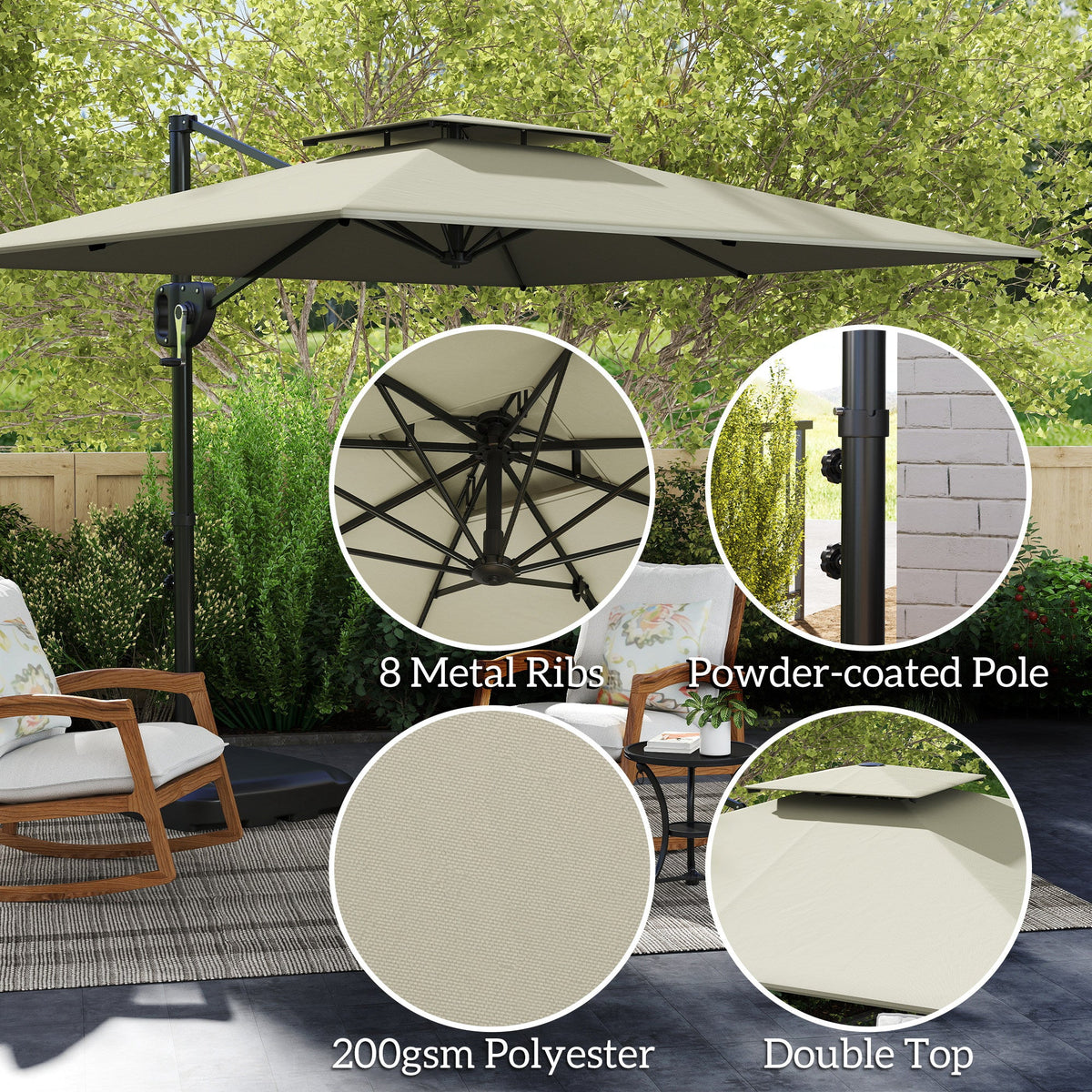 8' x 9' Square Cantilever Patio Umbrella with Fillable Base, Light Grey — product view 7