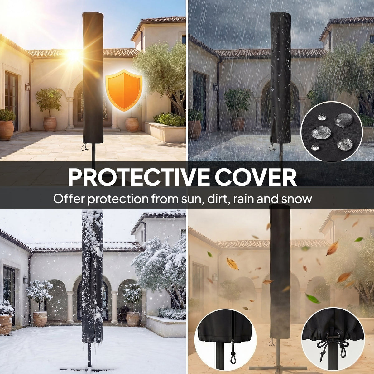 2.8 m Garden Parasol with Solar LED Light, Cover and 3-Tier Top, Khaki — product view 7