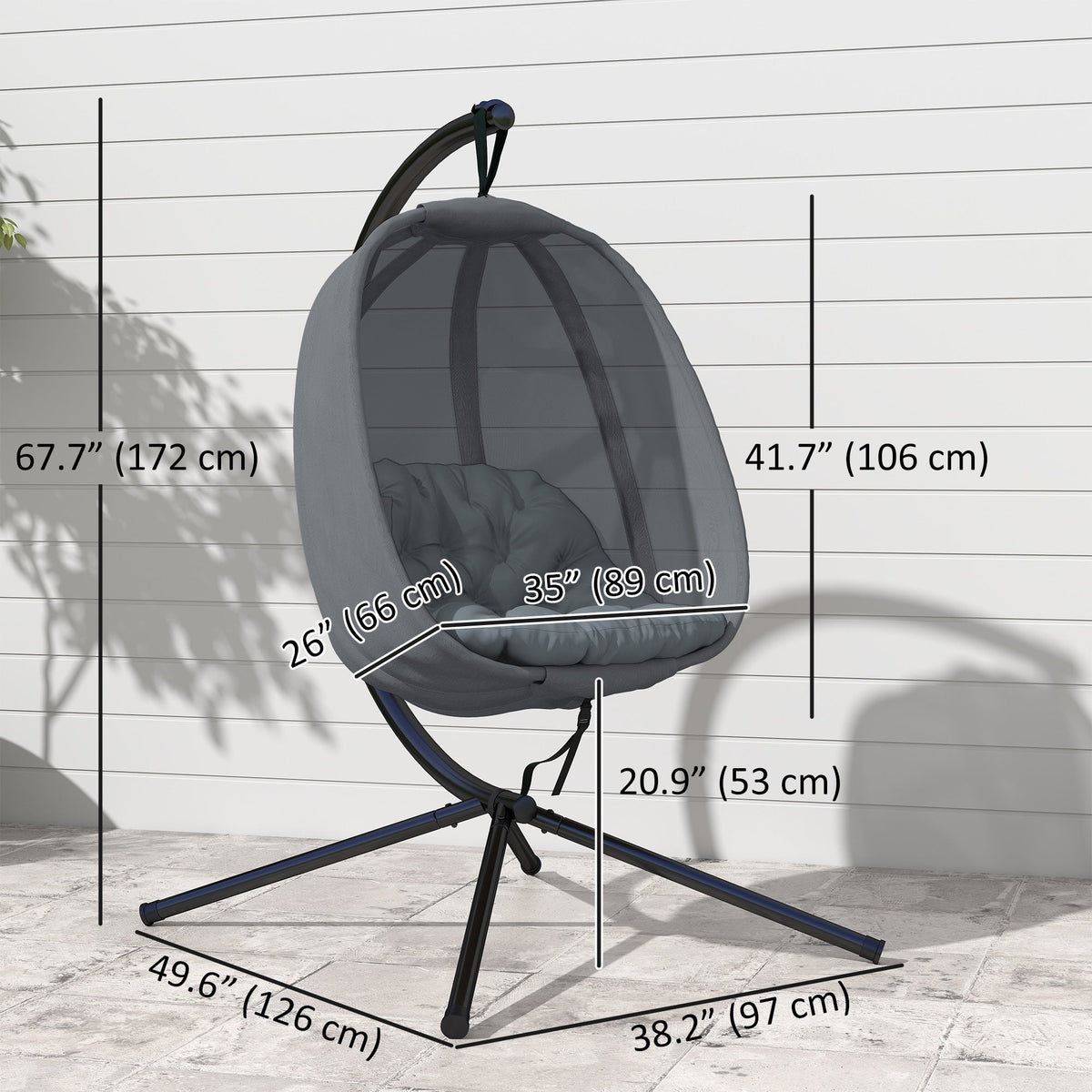 Hanging Egg Chair, Outdoor Indoor Swing Chair with Stand, Folding Basket and Thickened Cushion for Patio, Garden, Balcony, Grey — product view 5
