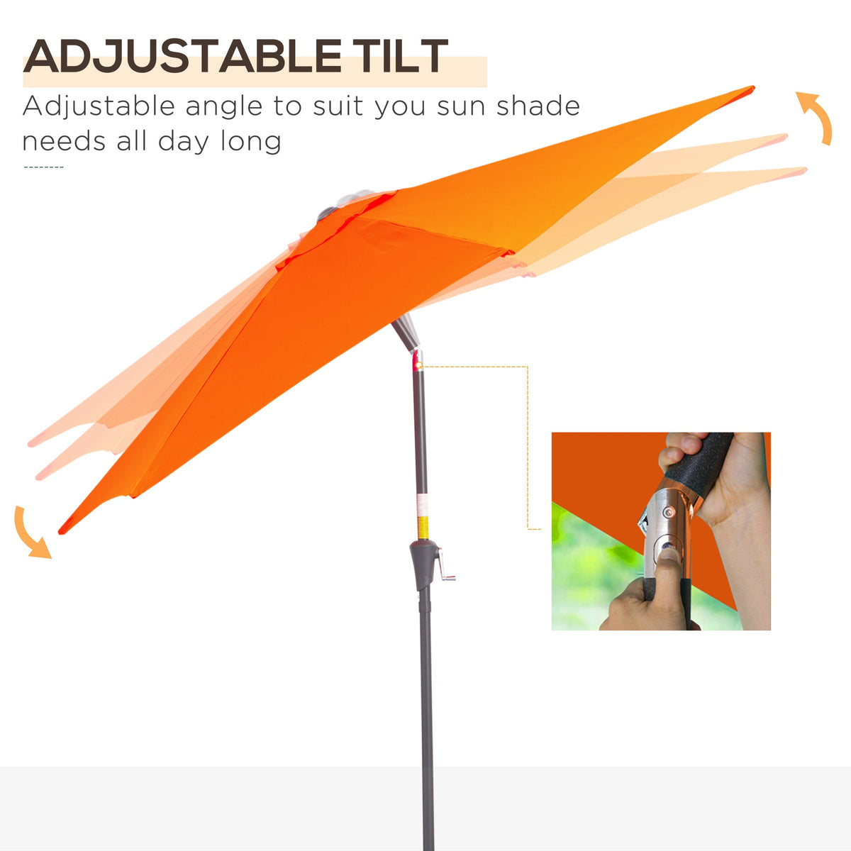 8.5ft Patio Umbrella with Crank Handle and Tilt, Orange — product view 6