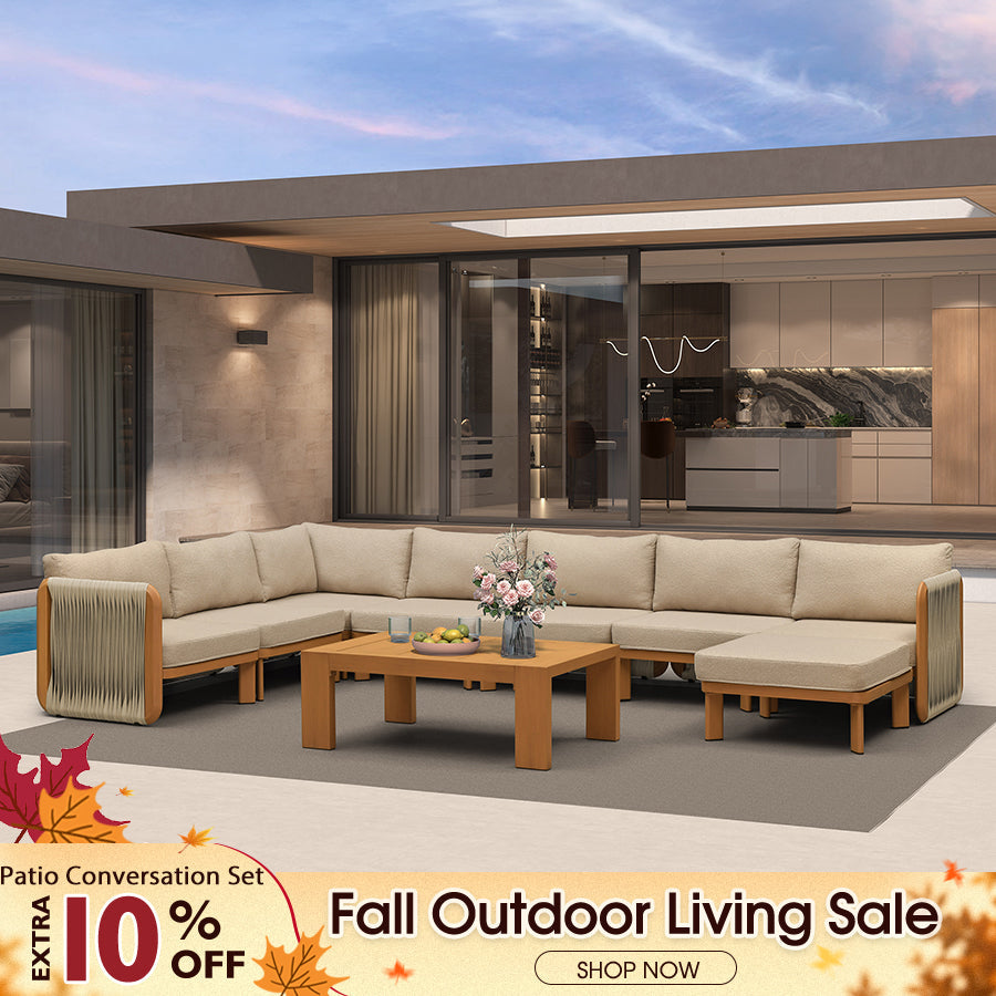 PURPLE LEAF Byron U-Shaped Modular Outdoor Sectional with Wide-Band Woven Design and Wood-Grain Aluminum Frame for Outdoor Courtyard — product view 1