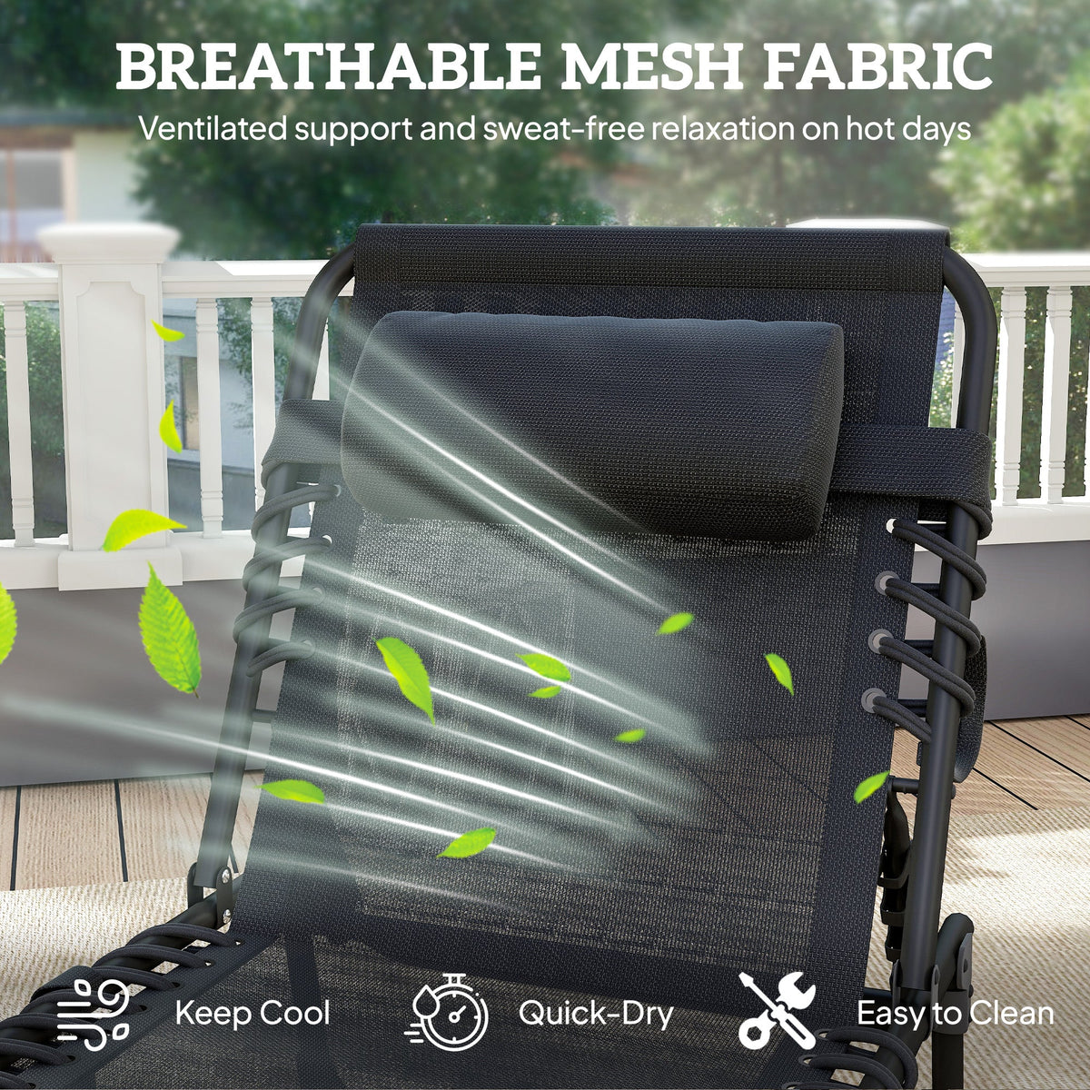 Folding Lounge Chair with Adjustable Backrest and Pillow, Black — product view 7