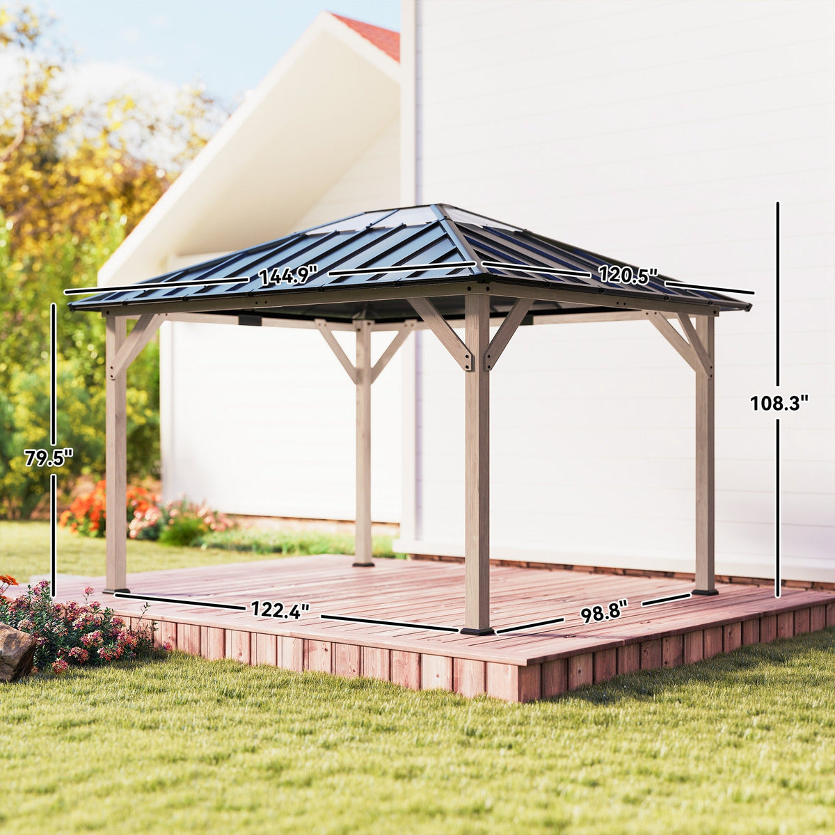 10' x 12' Wood Hardtop Gazebo with Clear Roof, Light Walnut — product view 5
