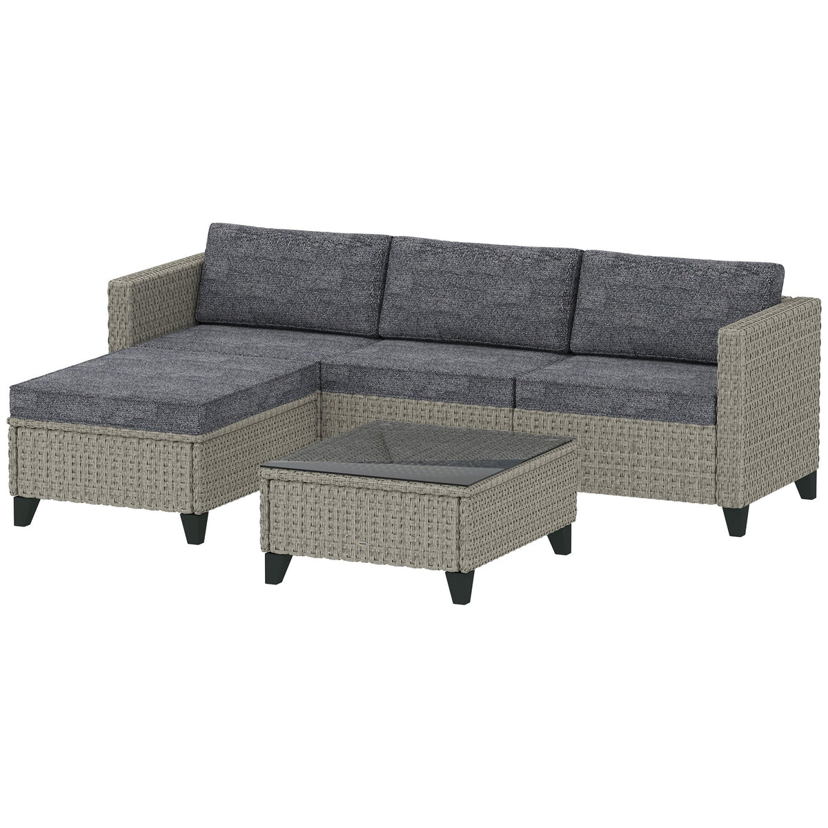 5 Piece PE Rattan Garden Furniture Set with Corner Sofa & Glass Table, Dark Grey — product view 2