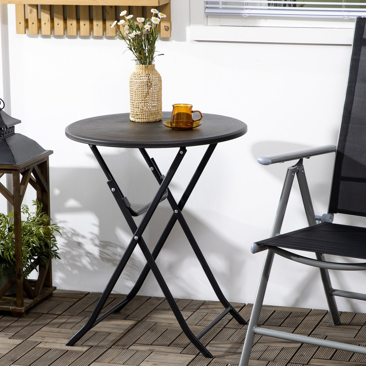 23.6" Folding Outdoor Coffee Table with HDPE Top, Dark Grey — product view 3