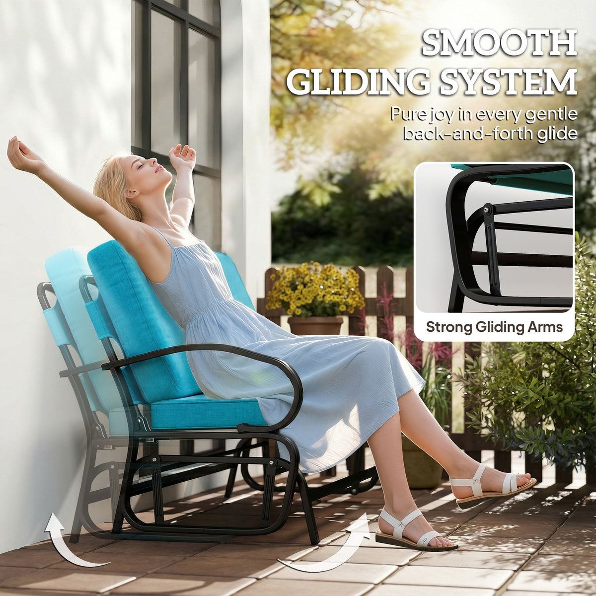 2-Person Outdoor Glider Bench with Cushions, Blue — product view 6