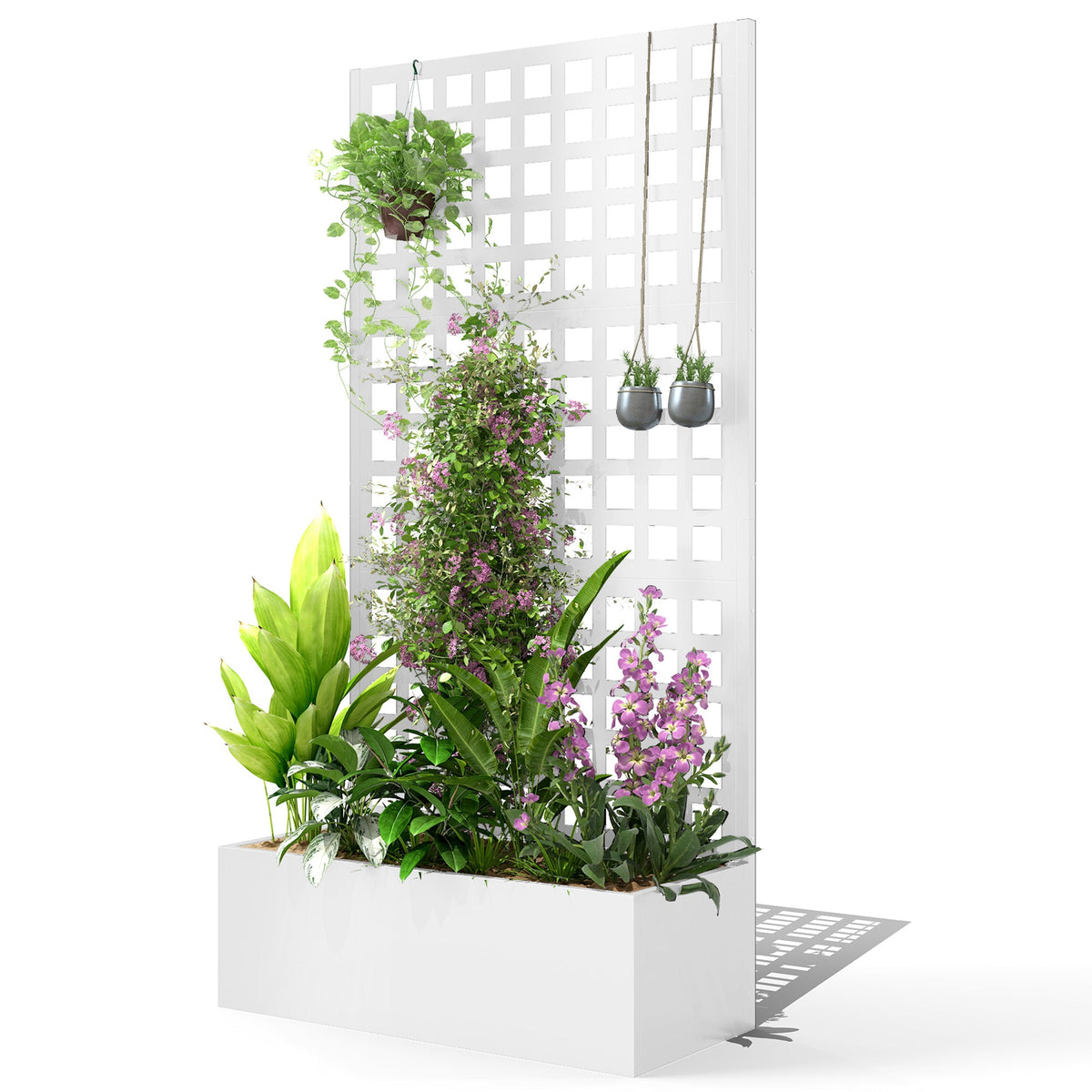 35" x 16" x 70" Raised Garden Bed with Trellis and Privacy Screen, White — product view 2