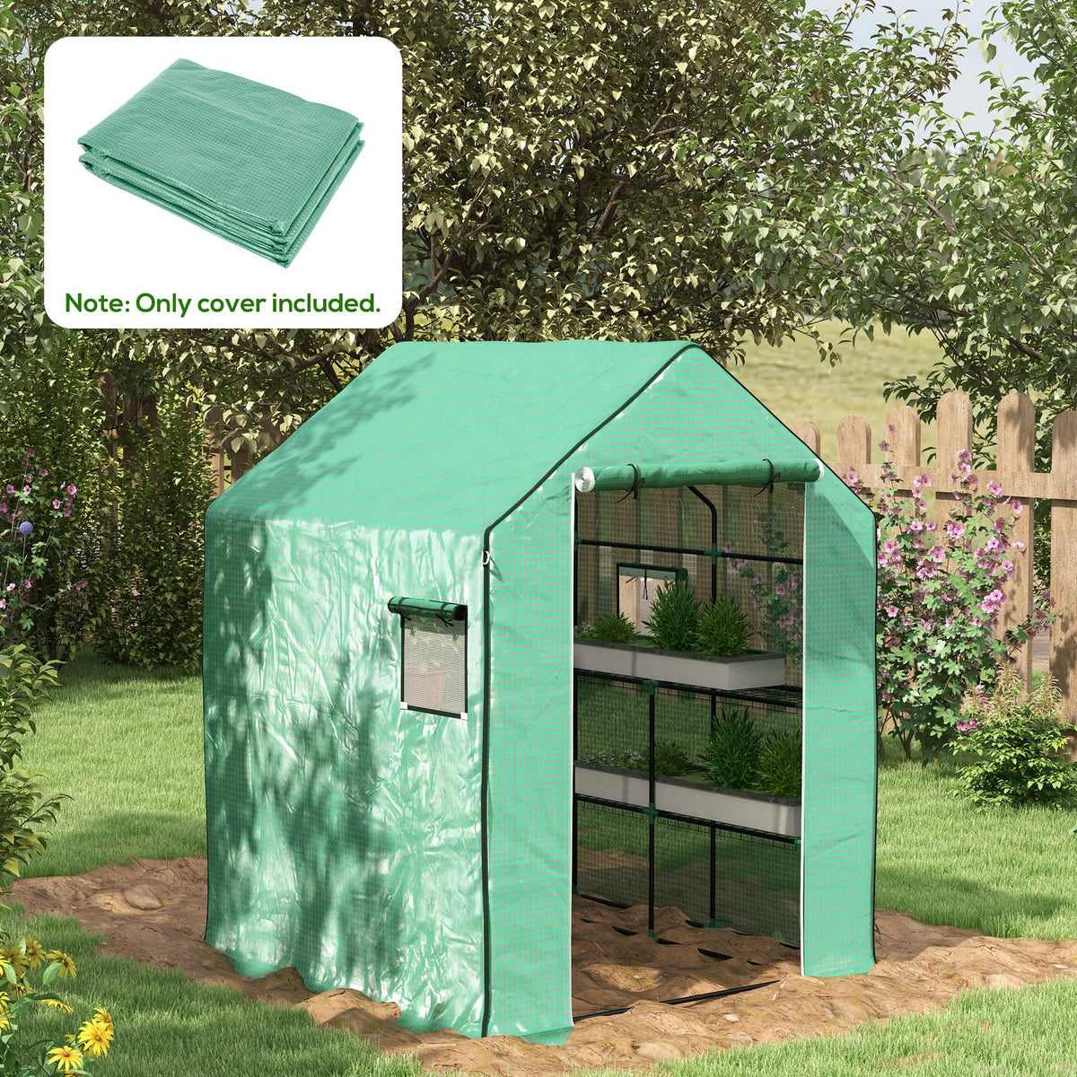 55" x 56.25" x 74.75" Greenhouse Replacement Cover, Green — product view 3
