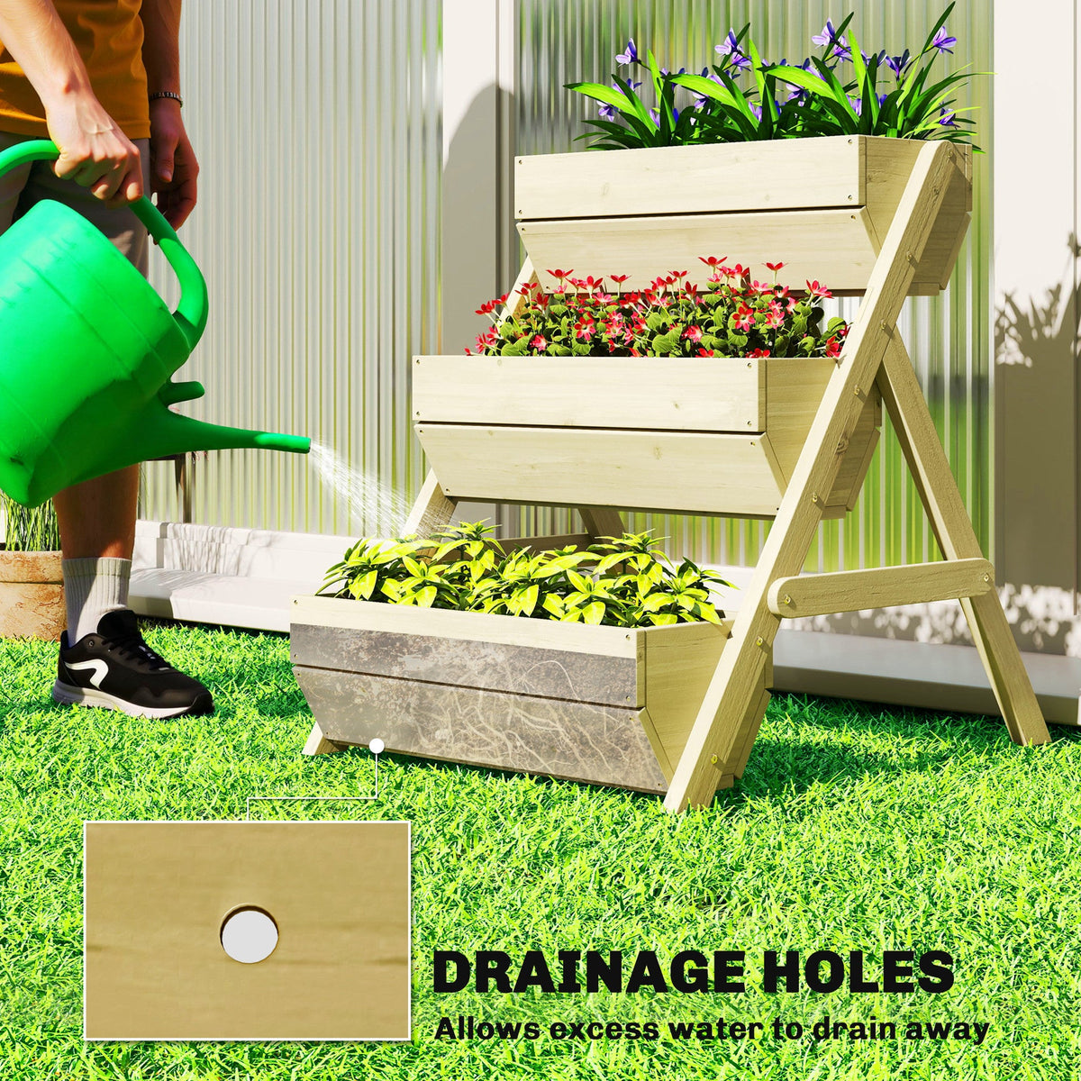 26" x 30" x 30" 3-Tier Wooden Raised Garden Bed, Light Green — product view 7