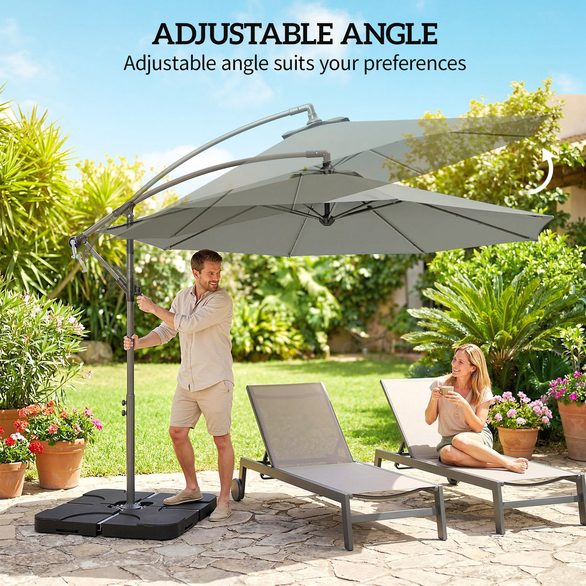 3 m Cantilever Parasol with Weights, Cover & Cross Base, Light Grey — product view 7