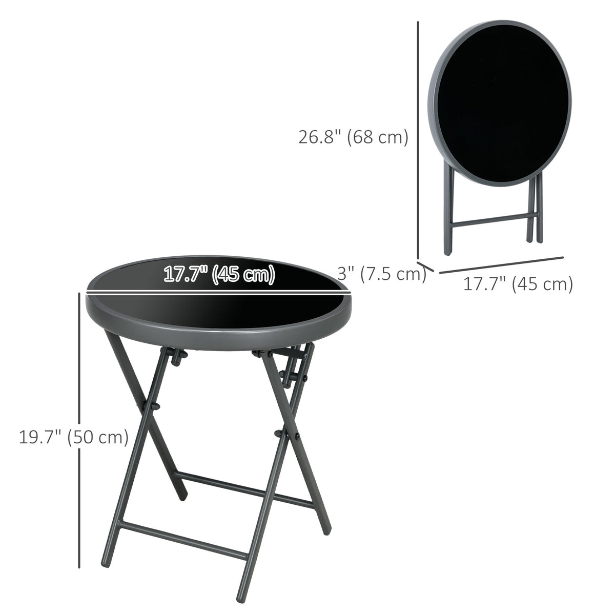 18" Outdoor Round Folding Table with Tempered Glass Top, Black — product view 5