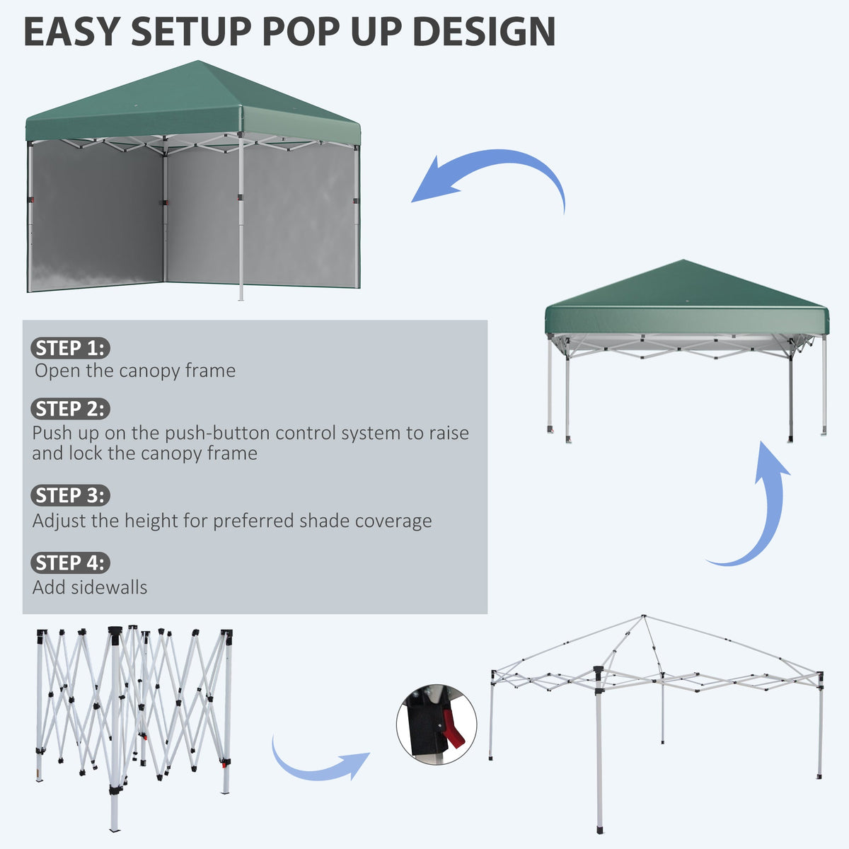 3 x 3m Pop Up Gazebo with 2 Sidewalls, Weight Bags & Wheeled Bag, Green — product view 7