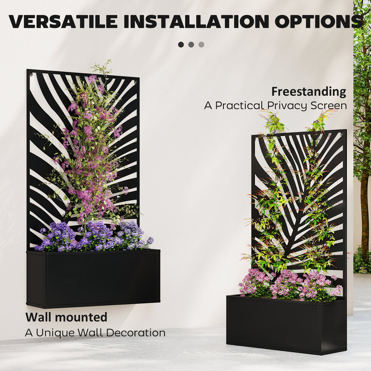 Metal Raised Garden Bed with Trellis Privacy Panel, Large Leaf Cut-Out — product view 7