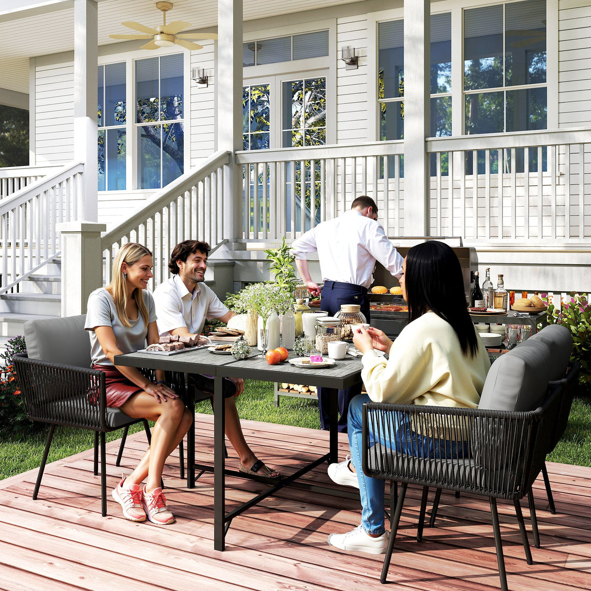 5 Piece Rattan Garden Dining Set with Stackable Chairs, Light Grey — product view 4