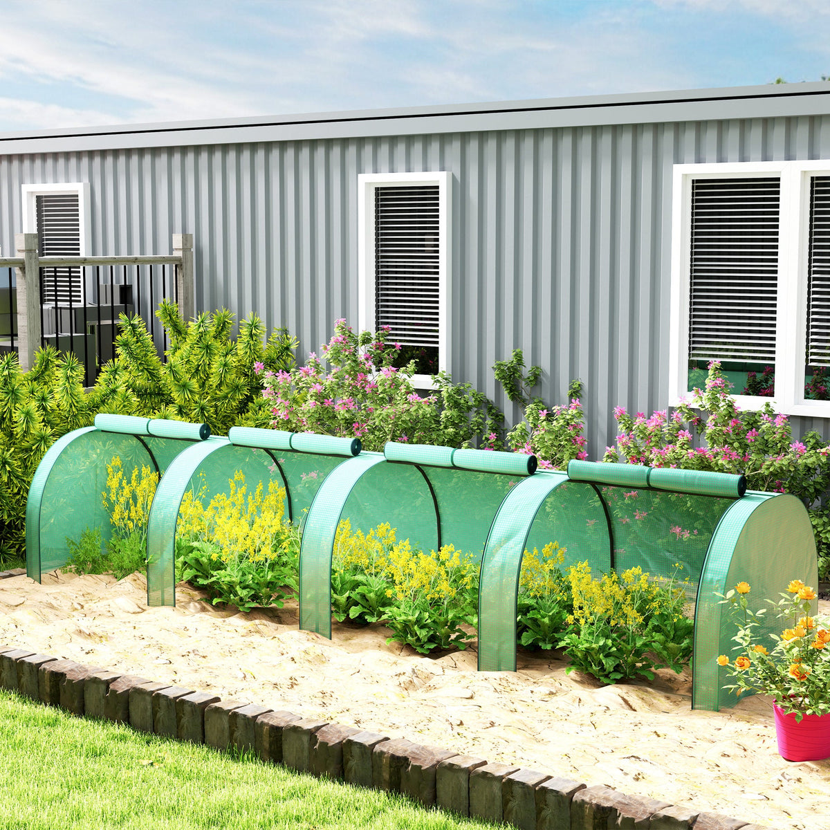 13' L x 3' W x 2.5' H Portable Tunnel Greenhouse with Roll-Up Zippered Doors & UV-Resistant Waterproof PE Cover Green — product view 4
