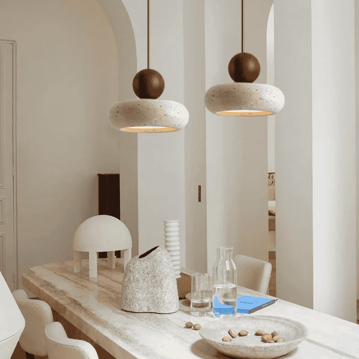 Sunlace Agate LED Pendant Light Natural Stone Minimalist Dining Room Bar — Light Wood Walnut — product view 4