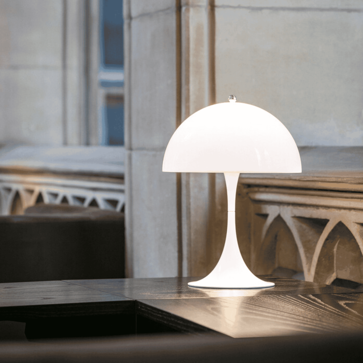 GlowCap Retro LED Desk Light Minimalist Scandinavian Bedside Dining — White Silver Chrome — product view 4