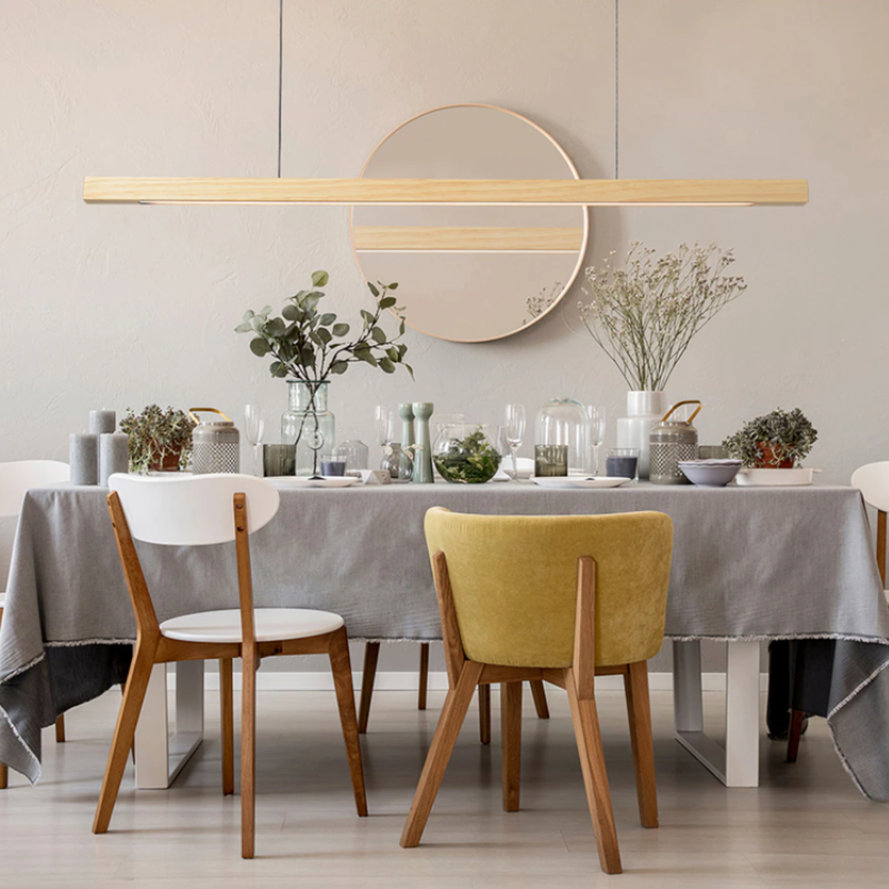 Wood Linear Suspension Chandelier Handcrafted Pine Walnut Dimmable Dining Room Kitchen Island — 31 to 47 Inch — product view 1