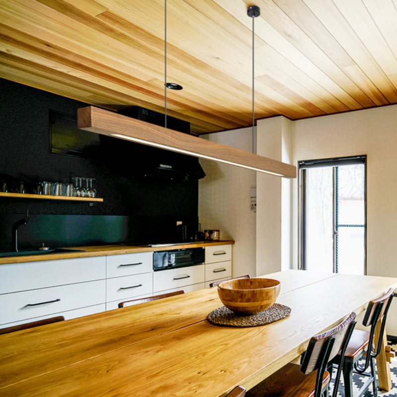 Wood Linear Suspension Chandelier Handcrafted Pine Walnut Dimmable Dining Room Kitchen Island — 31 to 47 Inch — product view 7