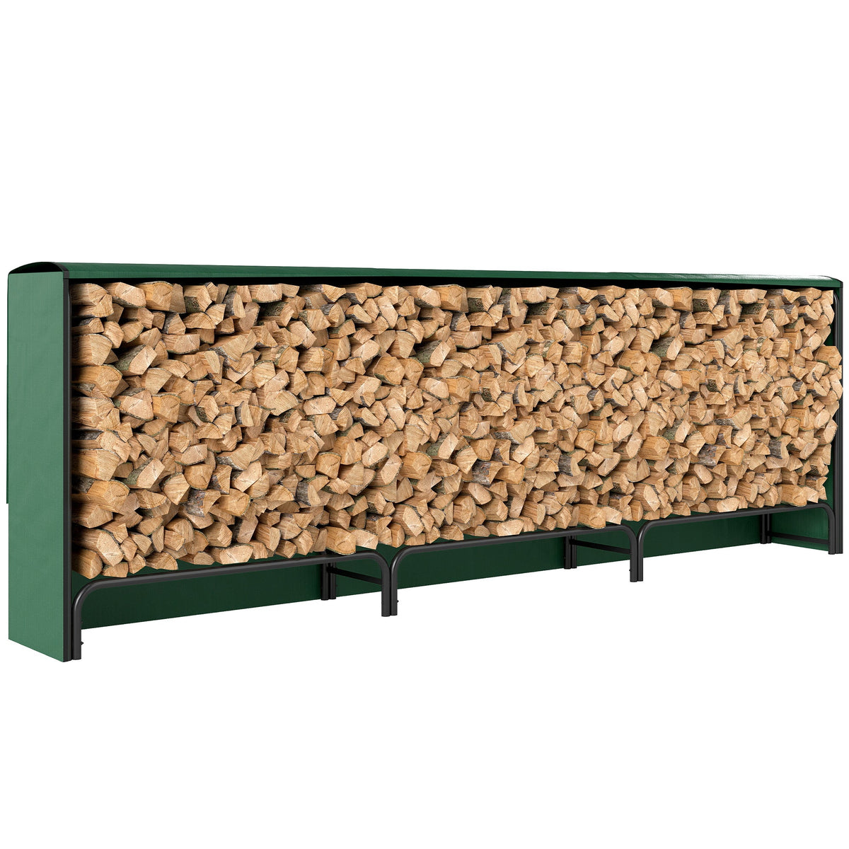 10 ft Heavy Duty Firewood Rack with Waterproof Cover & Steel Chains, Dark Green — product view 1