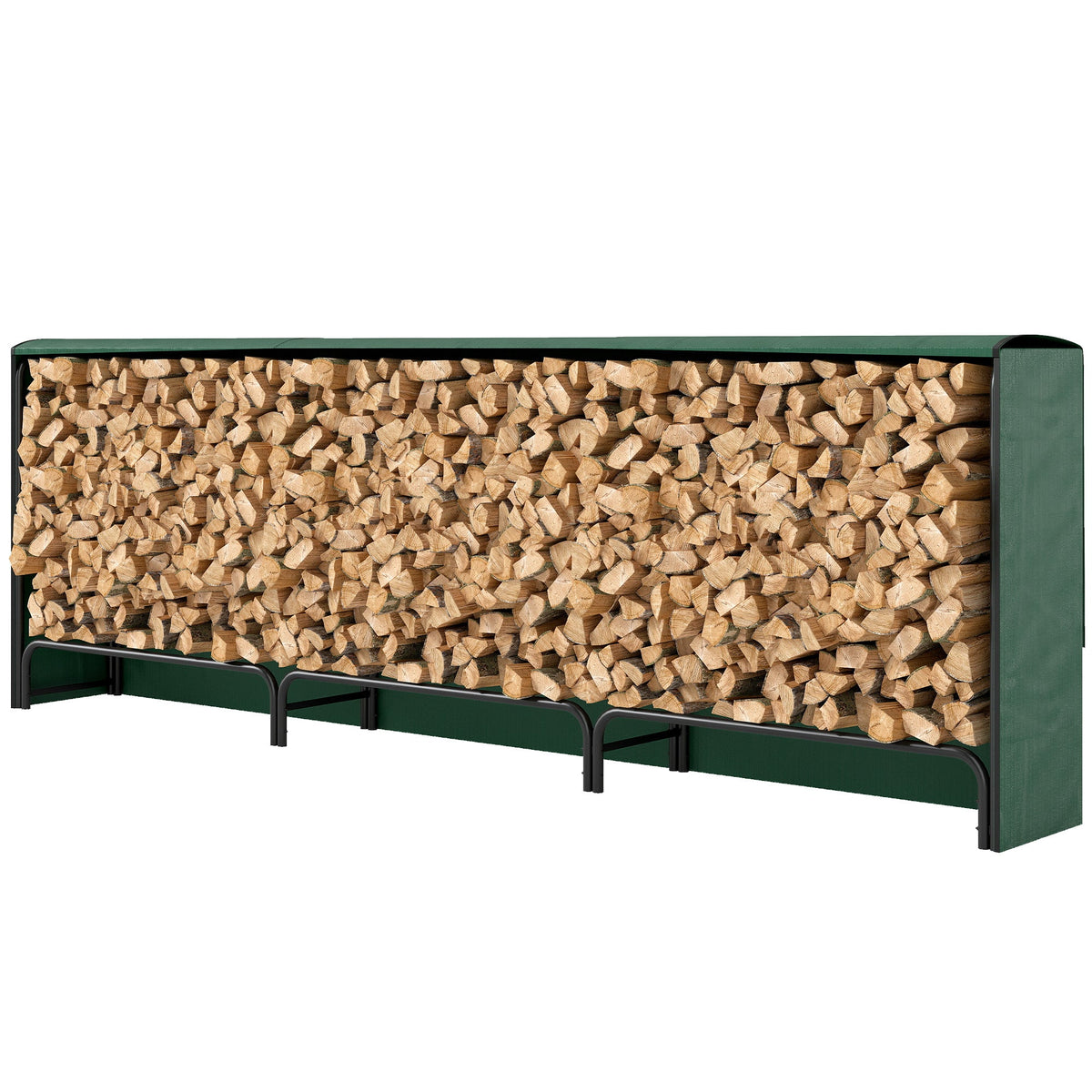 10 ft Heavy Duty Firewood Rack with Waterproof Cover & Steel Chains, Dark Green — product view 2