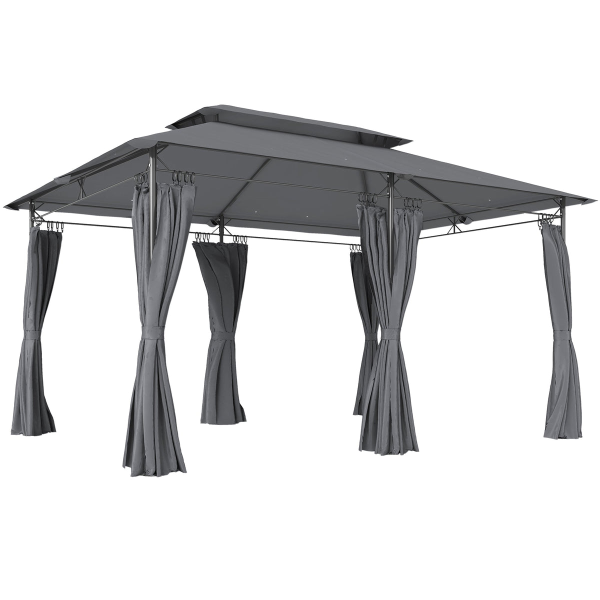 10' x 13' Patio Gazebo with Double Roof and Curtains, Grey — product view 1