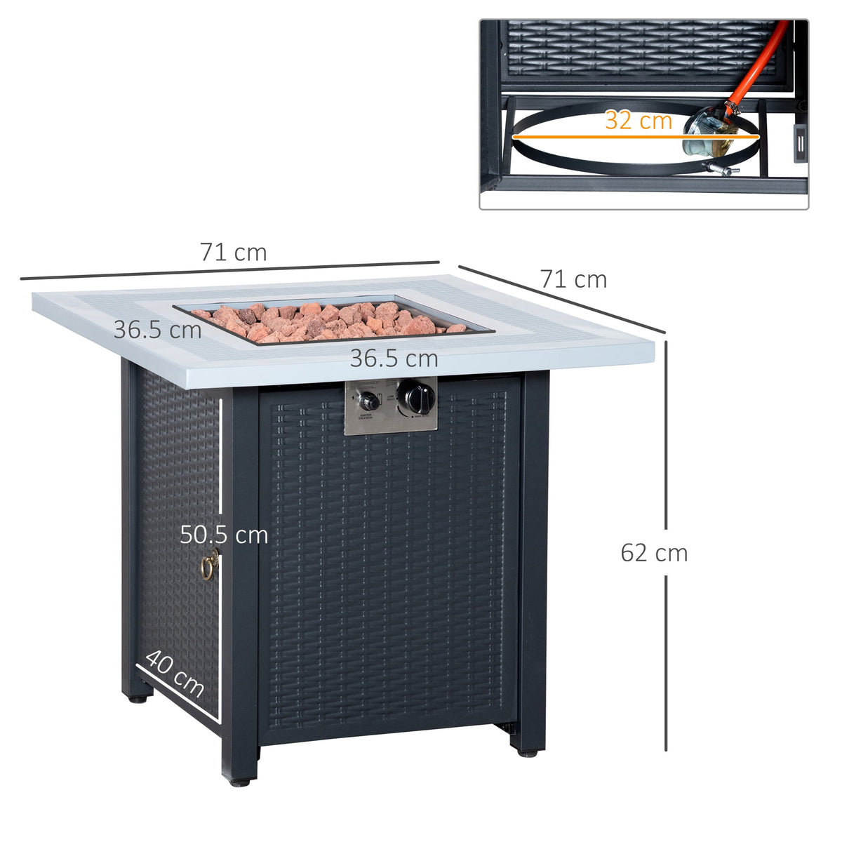 71 x 71 x 62 cm Gas Fire Pit Table, 40000 BTU, Black — product view 5