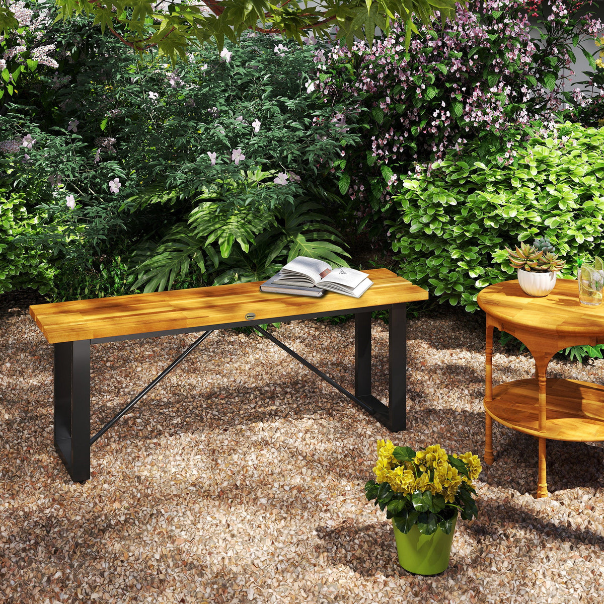47" 2-Person Acacia Wood Outdoor Bench, Teak — product view 4