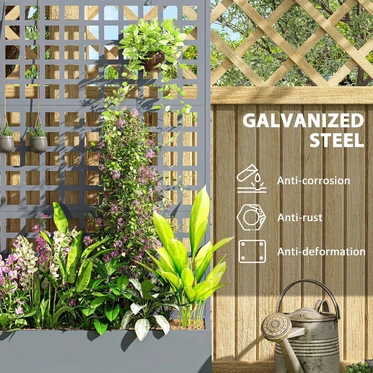 Galvanized Raised Garden Bed with Trellis, 43" x 16" x 70", Gray — product view 6