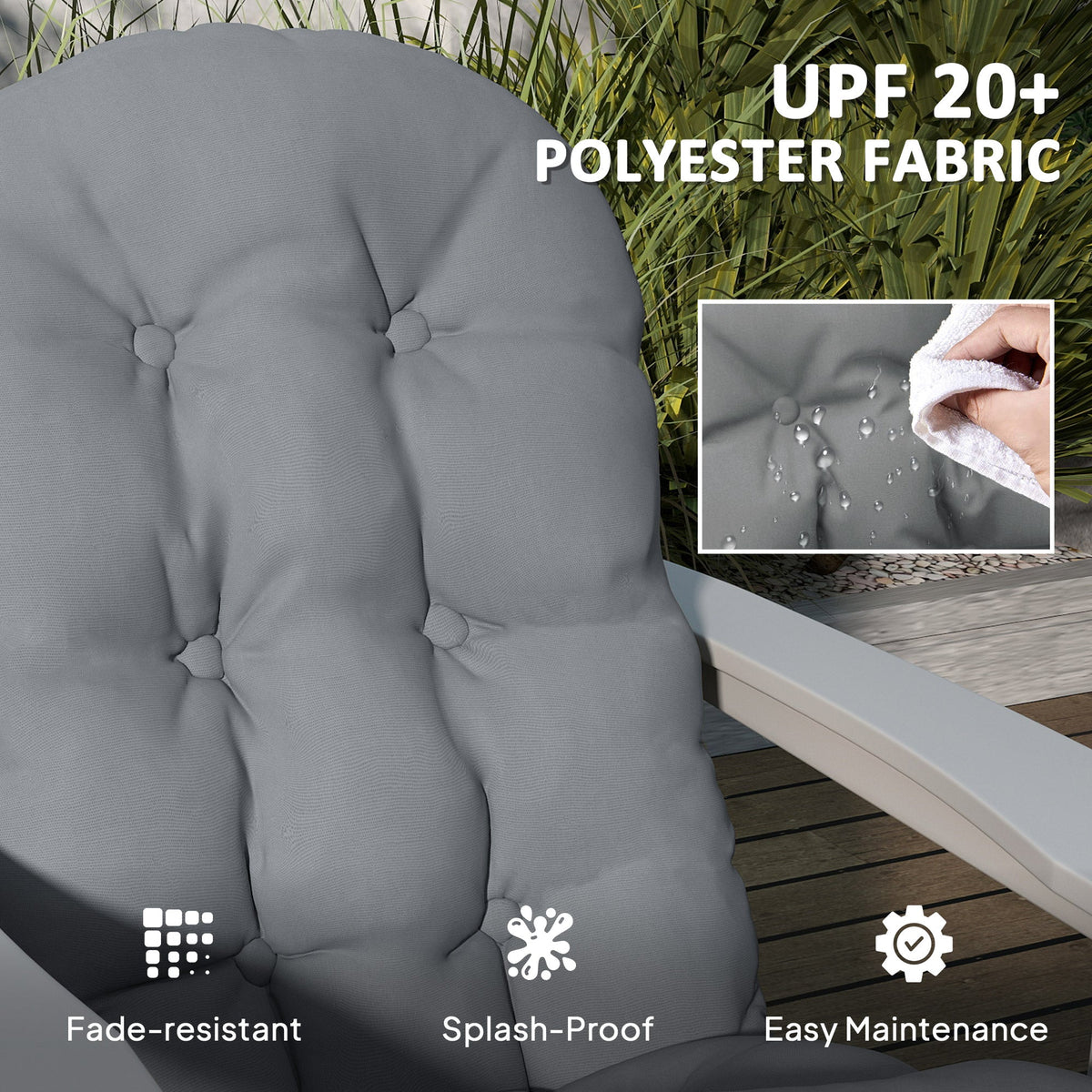 Set of 2 Tufted High Back Adirondack Chair Cushions with Ties, Non-Slip Grey — product view 7
