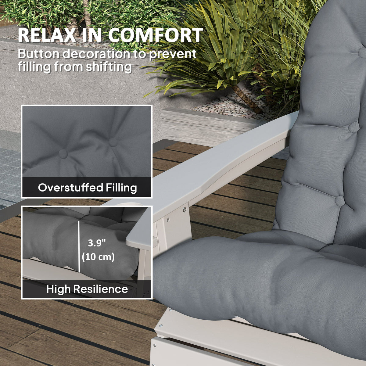Set of 2 Tufted High Back Adirondack Chair Cushions with Ties, Non-Slip Grey — product view 6