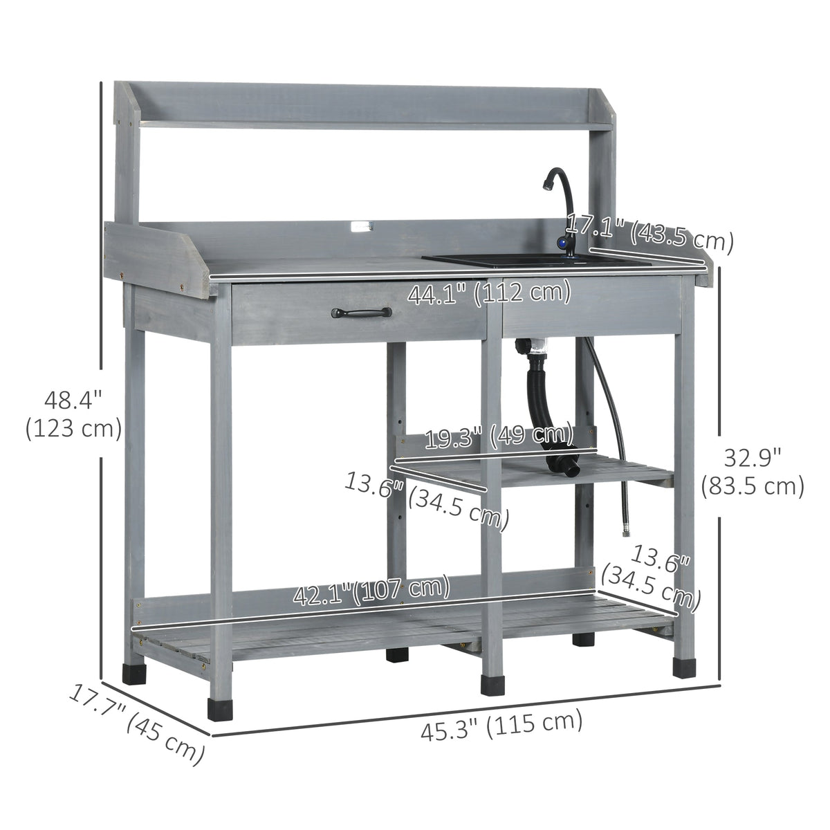Potting Bench Table with Drawer, Removable Sink, Shelves and Hooks — product view 5