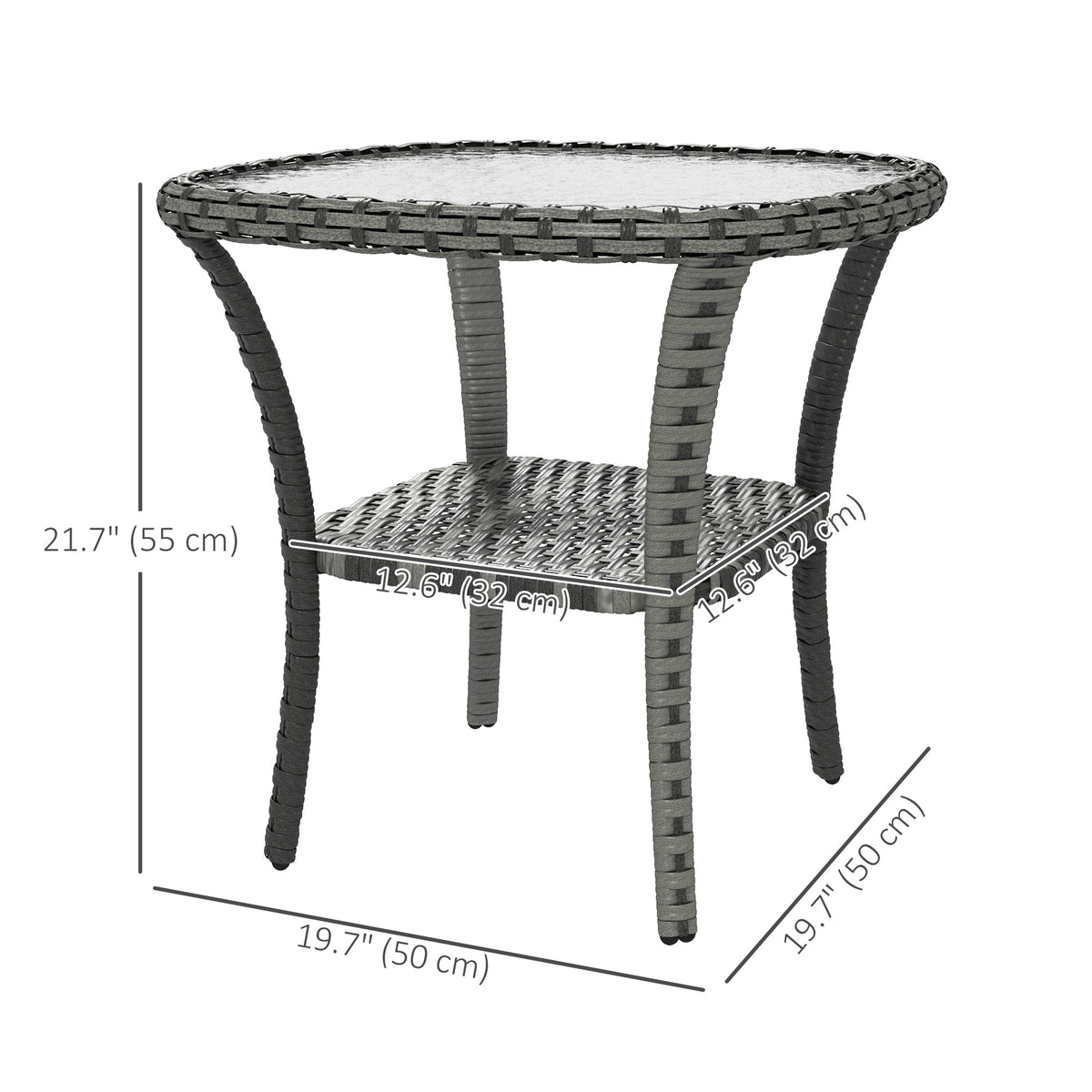 Rattan Coffee Table with Storage Shelf and Glass Top, Mixed Grey — product view 5