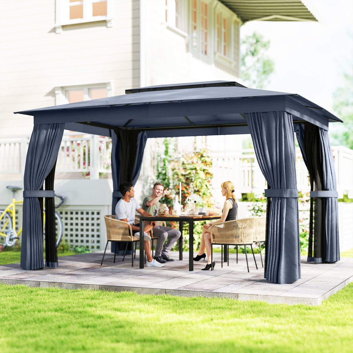 10' x 12' Soft Top Gazebo Canopy Shelter with Double Roof, UPF30+ Protection for Lawn, Backyard, Deck, Blue — product view 3