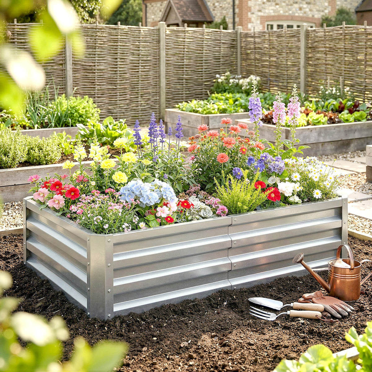 Galvanized Raised Garden Bed for Vegetables, Herbs & Succulents, 4' x 2' x 1' Metal Planter Box in Silver — product view 3