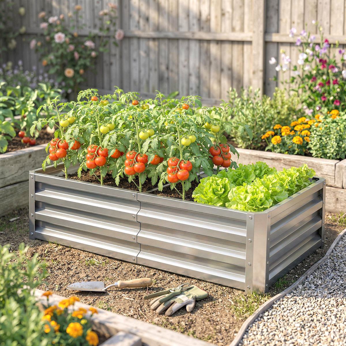 Galvanized Raised Garden Bed for Vegetables, Herbs & Succulents, 4' x 2' x 1' Metal Planter Box in Silver — product view 4